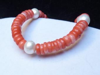 Korál růžovo - oranžový, perly bílé (2103) 